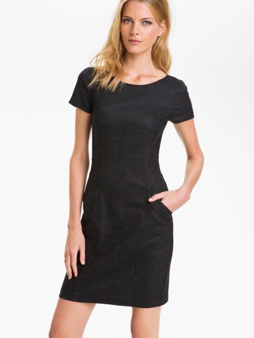 Theory Black Short-Sleeve Sheath Dress